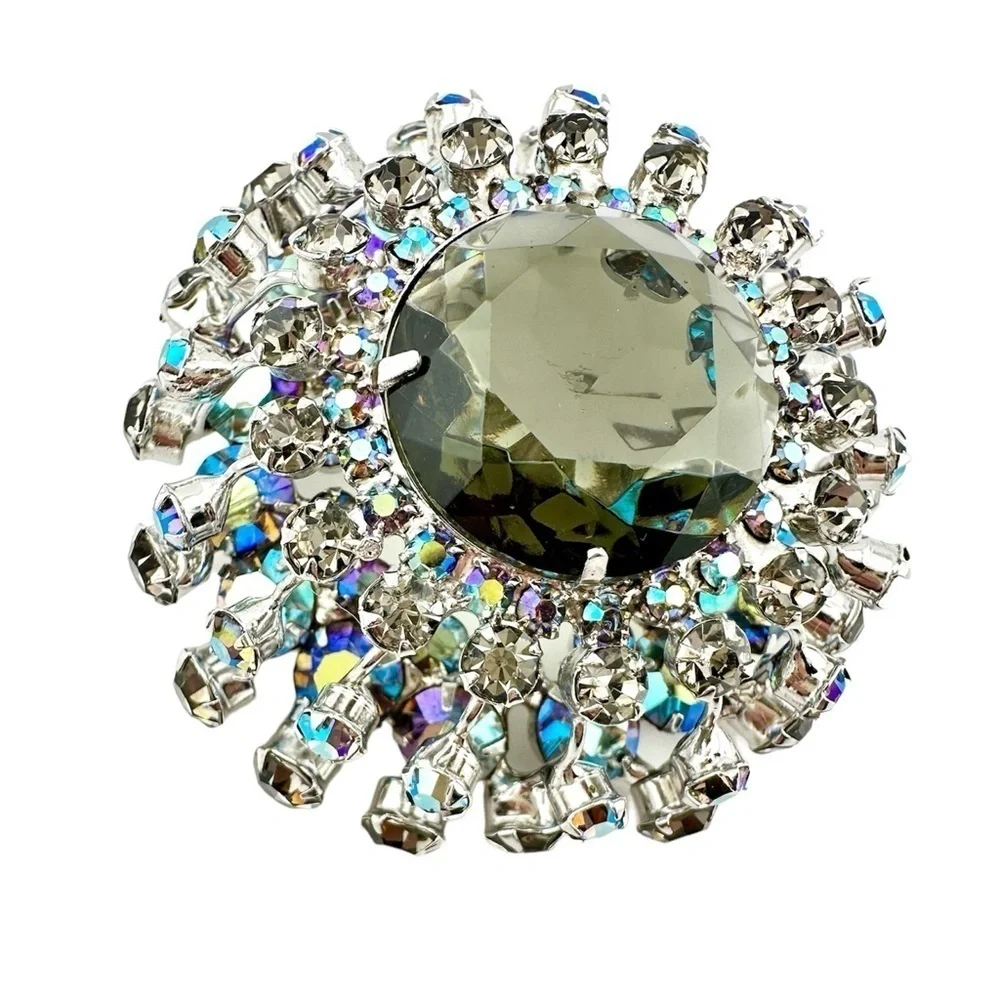 Juliana D&E Brooch Domed, Layered Aurora Borealis Rhinestone Pin Vintage